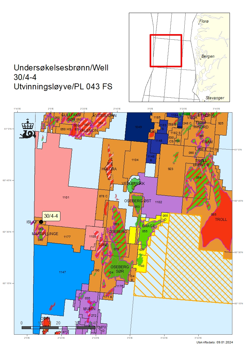 map showing the location of well 30/4-4.