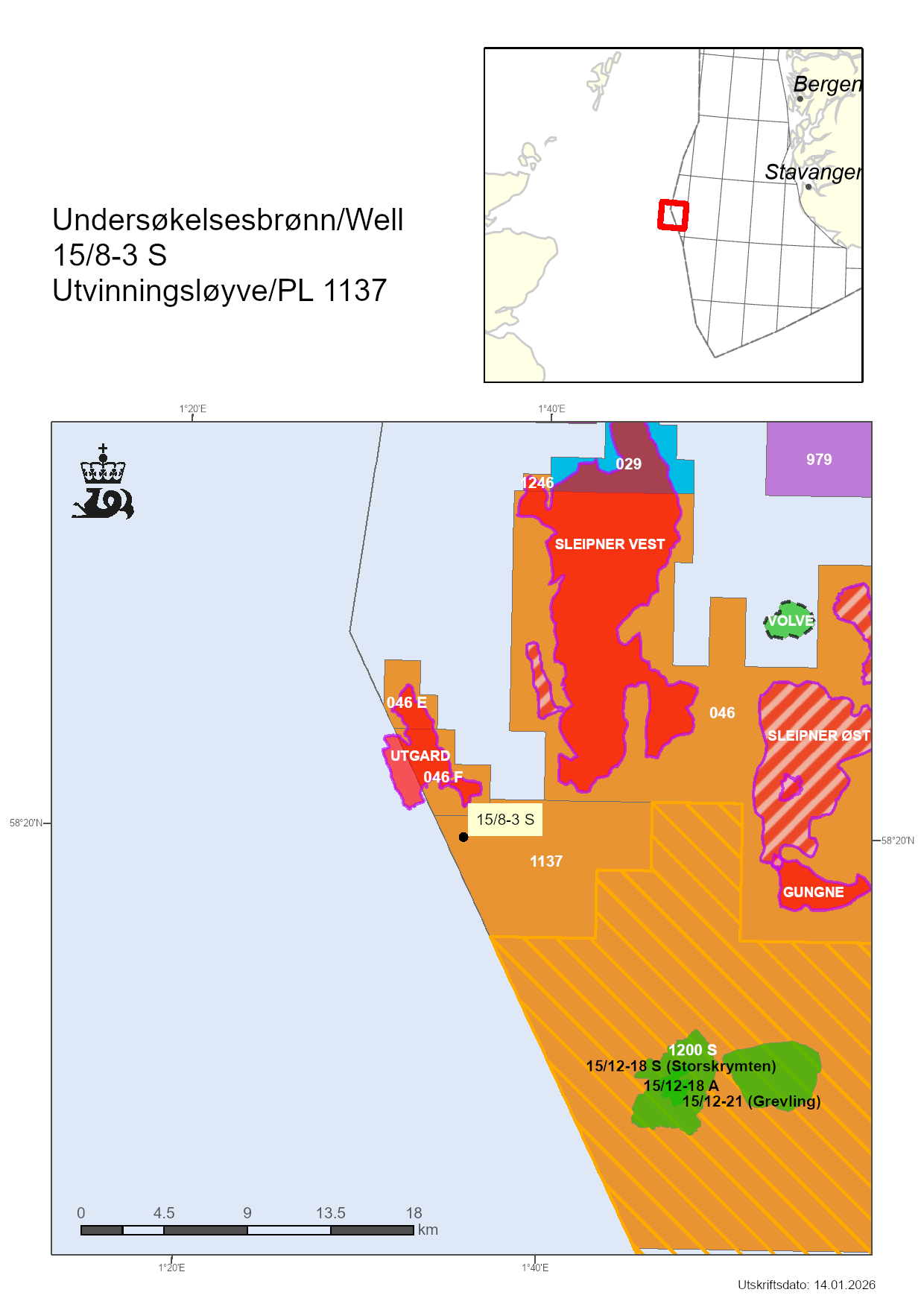 Map showing the location of well 15/8-3 S.