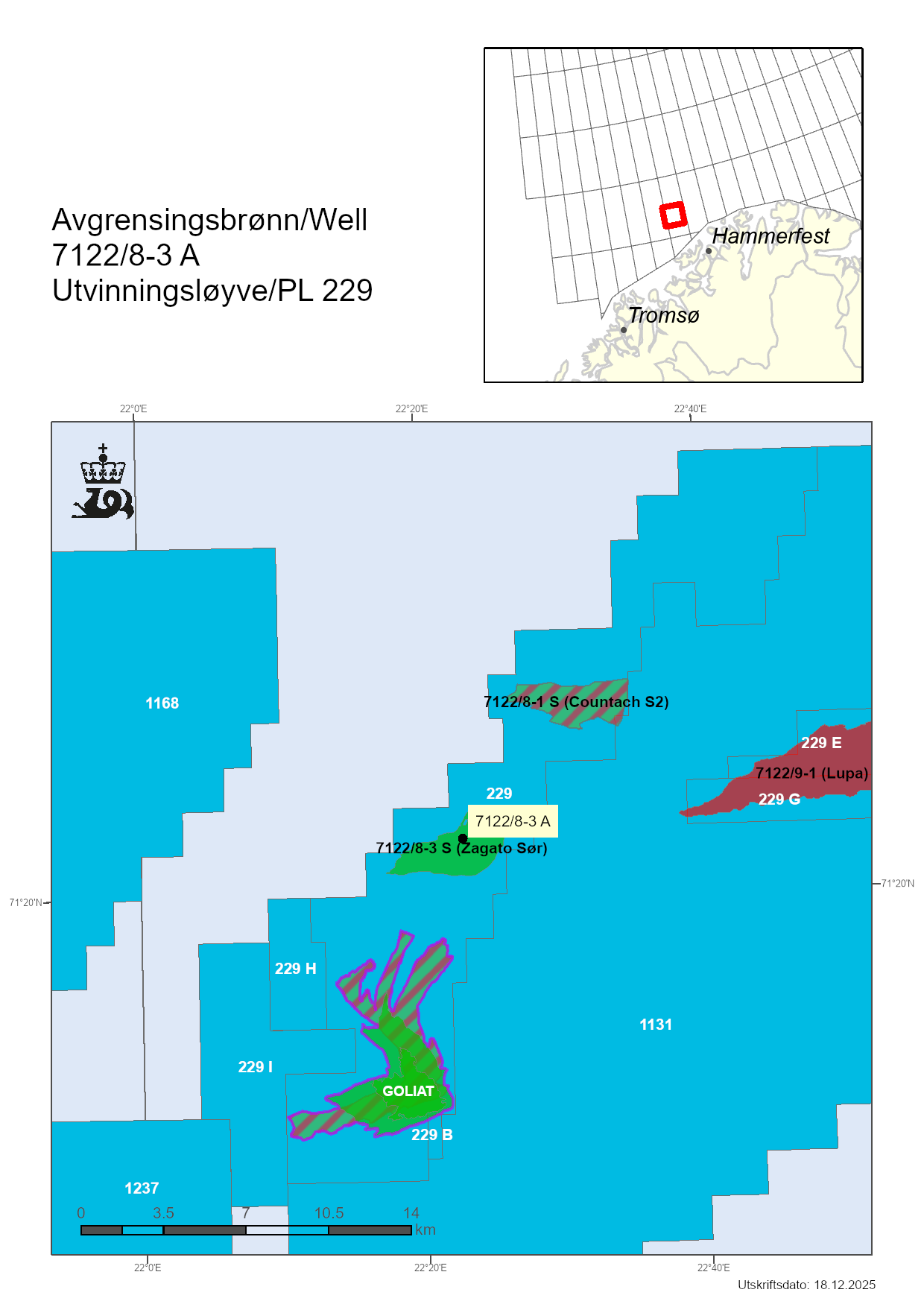 Map showing the location of well 7122/8-3 A.