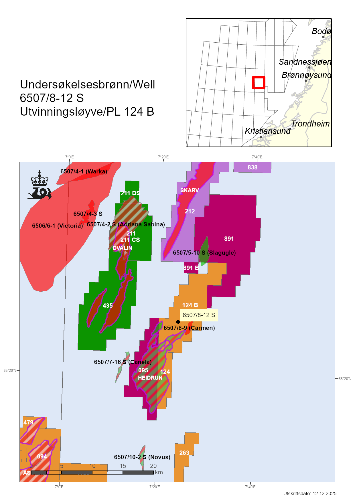 Map showving the location of well 6507/8-12 S.