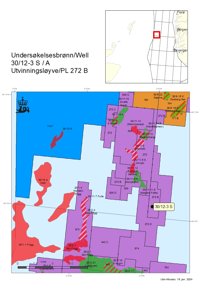 Map showing the location of well 30/12-3 S.