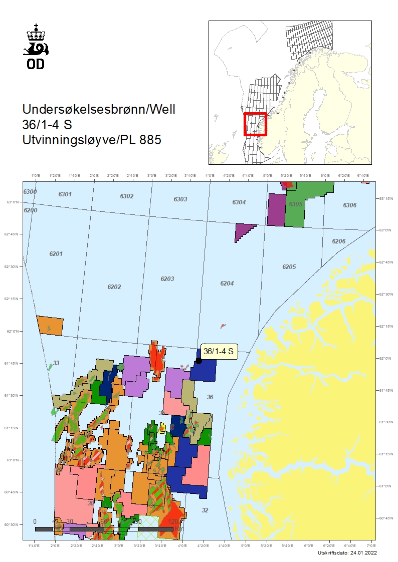 Map showing the location of well 36/1-4 S.