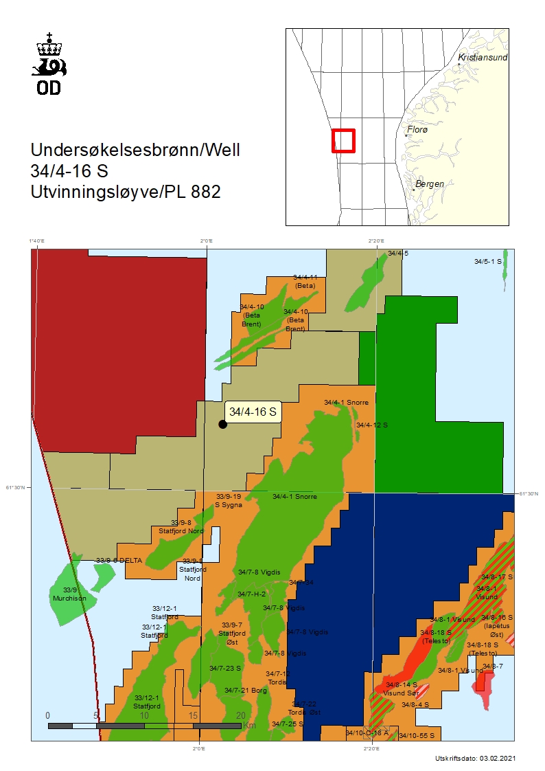 Map showing the location of well 34/4-16 s