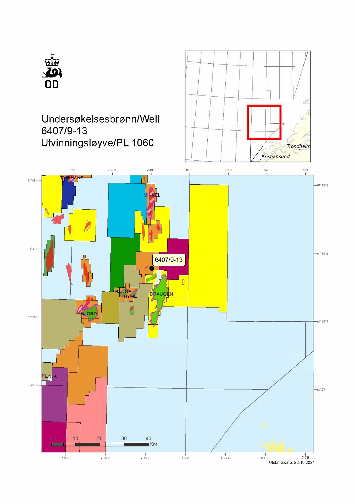 map showing the location of well 9407/9-13.