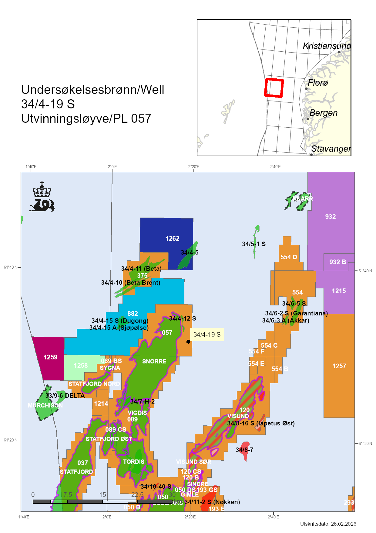 Map showing the location of well 34/4-19 S.