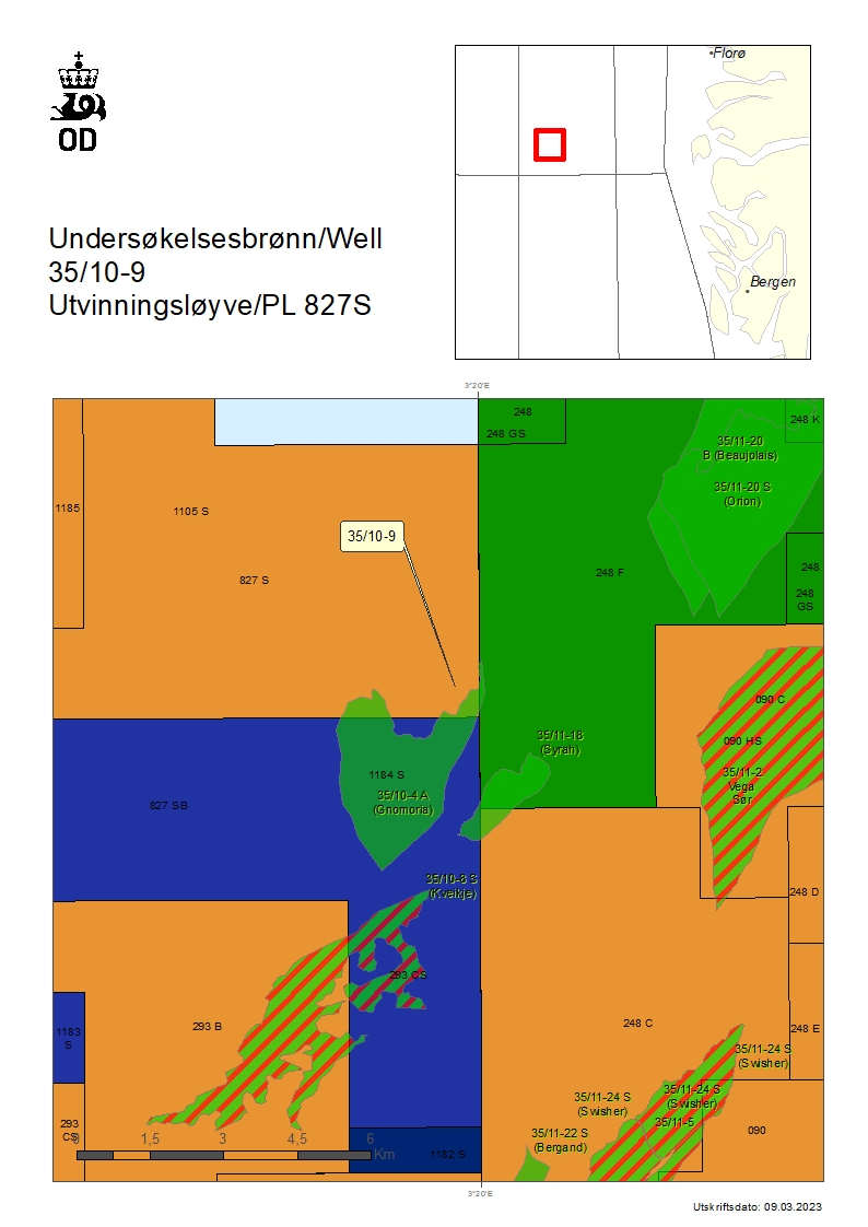 Kart som viser hvor brønn 35/10-9 er lokalisert.