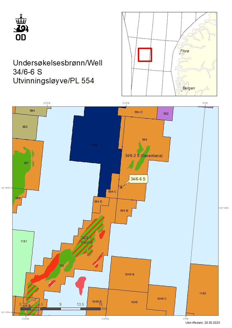 Map showing the location of well 34/6-6 S