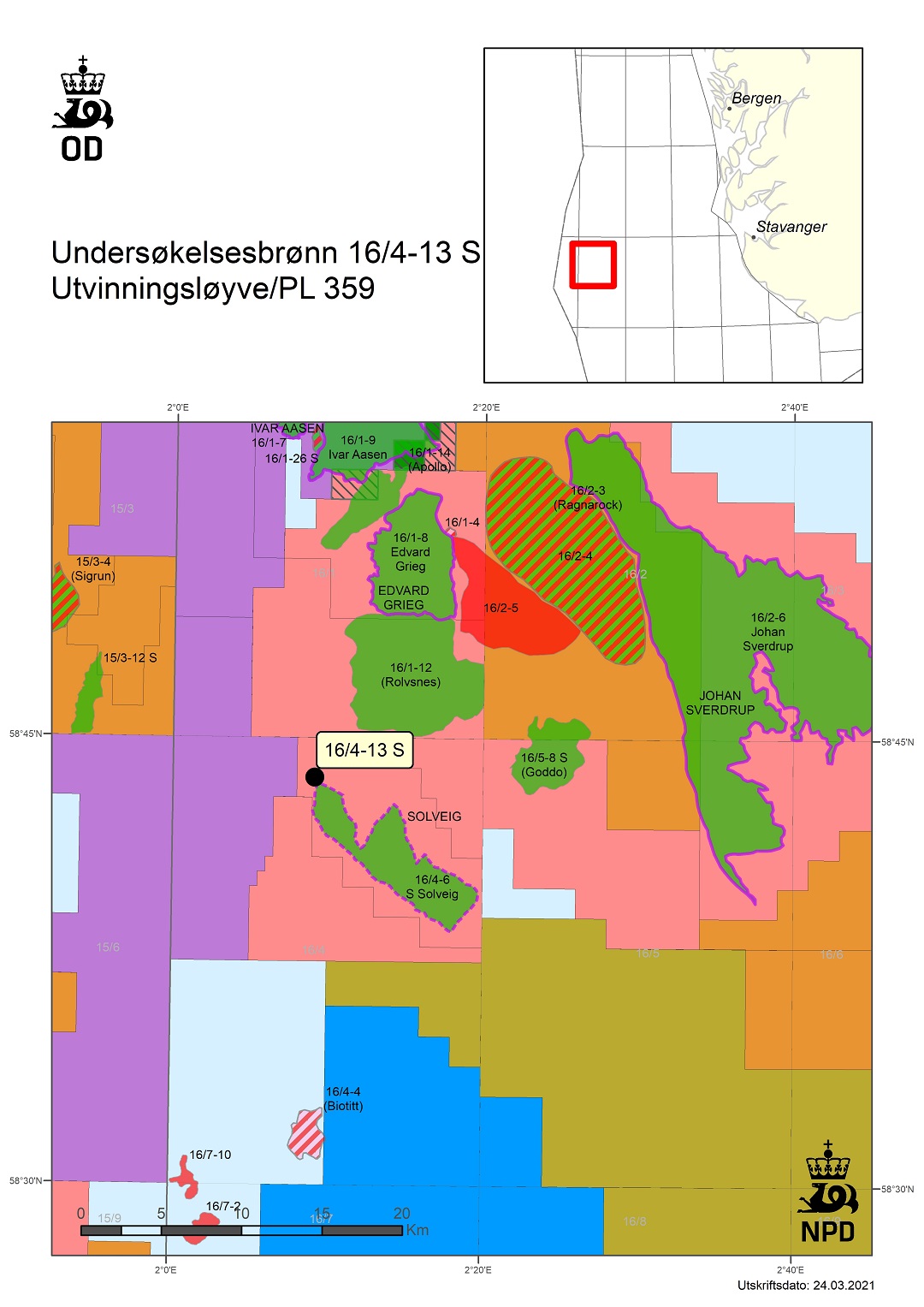 Map showing the location of well 16/4-13 S