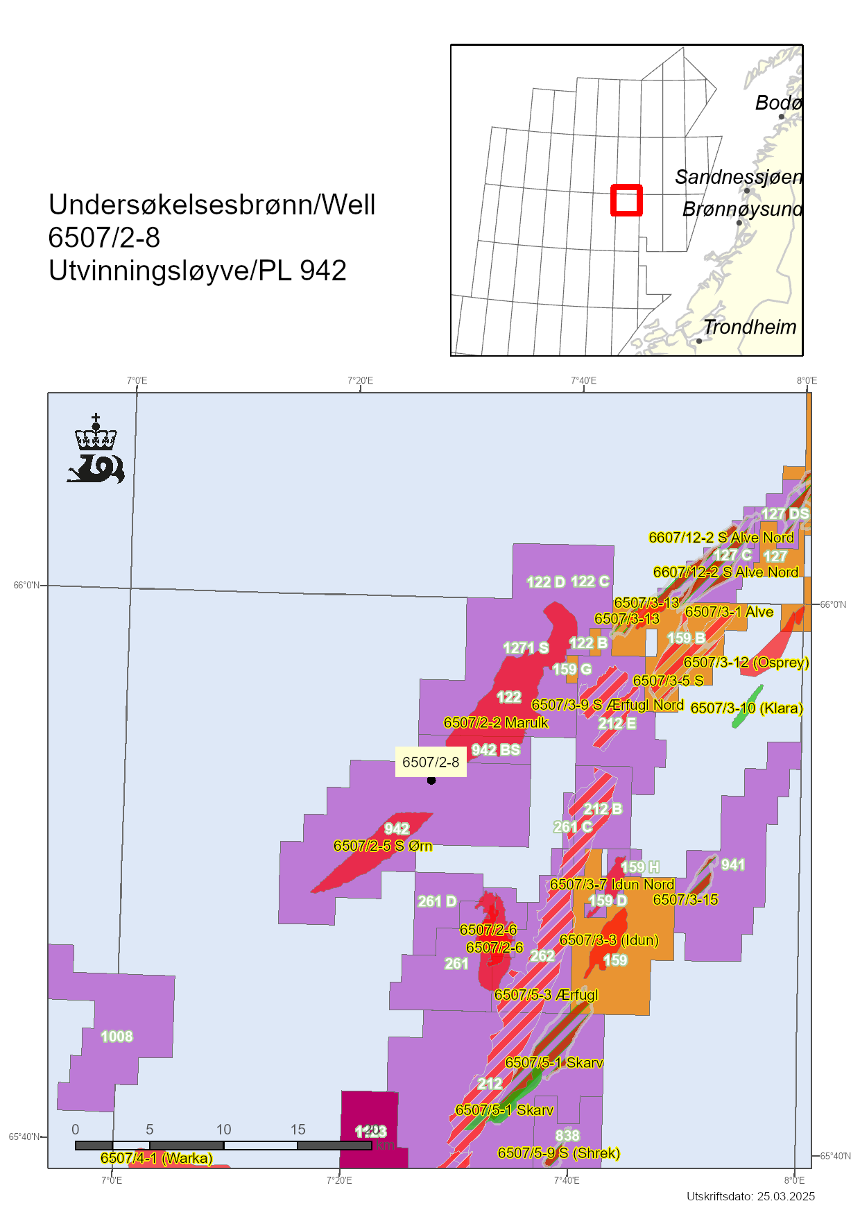 Map showing the location of well 6507/2-8.