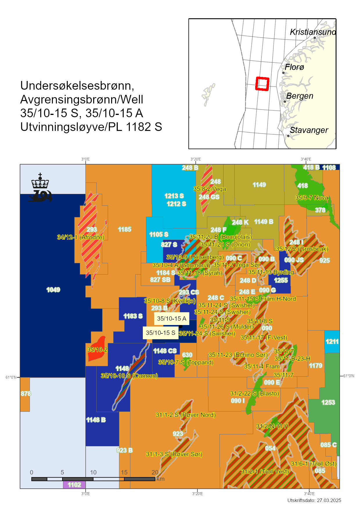 Map showing the location of the wells 35/10-15 S and A.