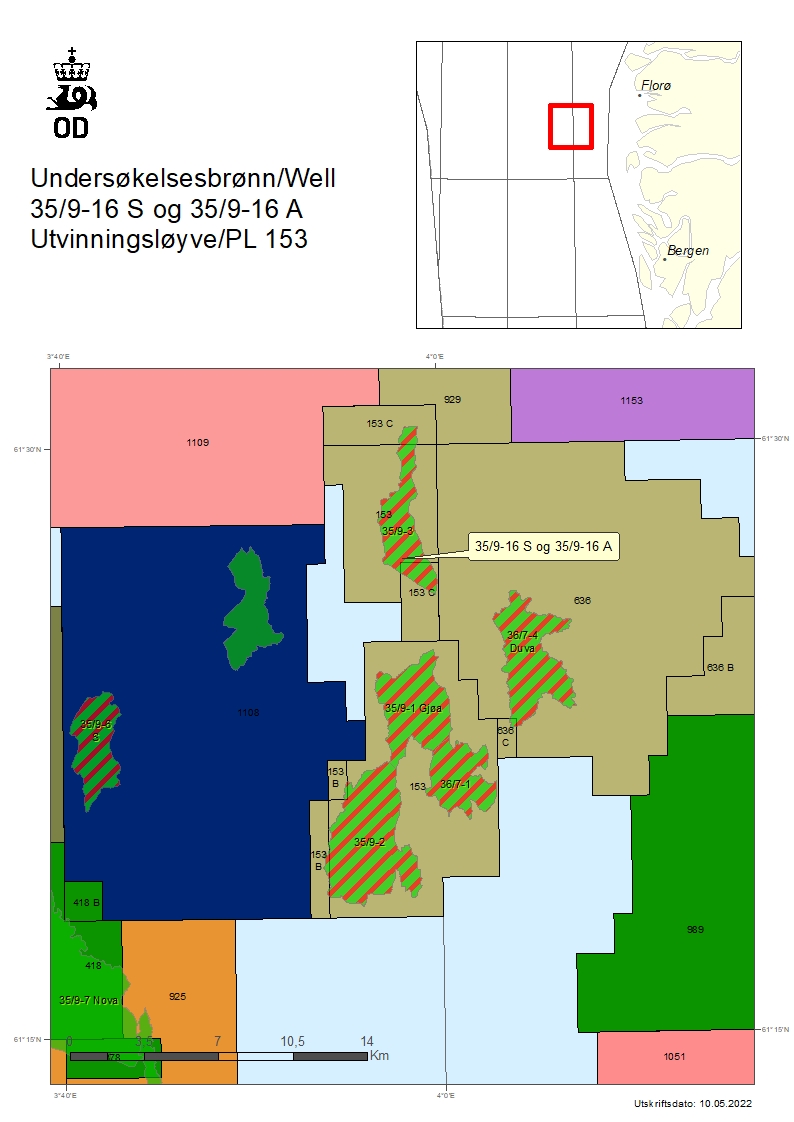 Map showing the location of Wells 35/9-16 S and 35/9-16 A