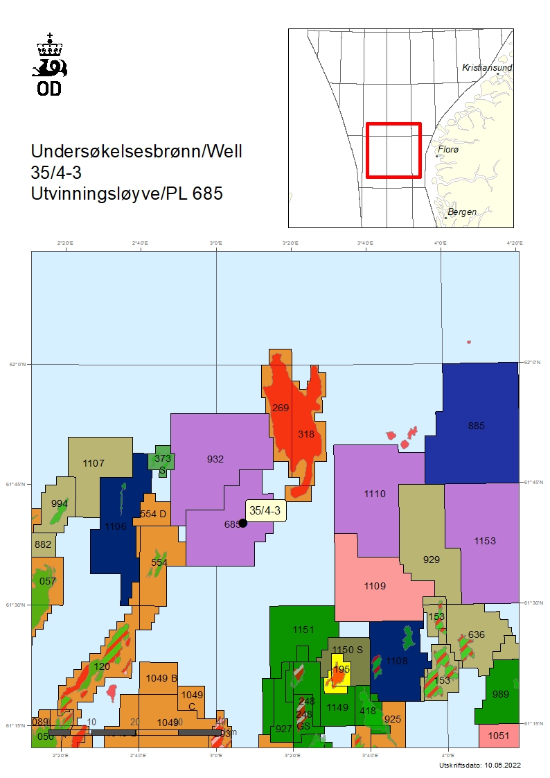 Map showing the location of well 35/4-3