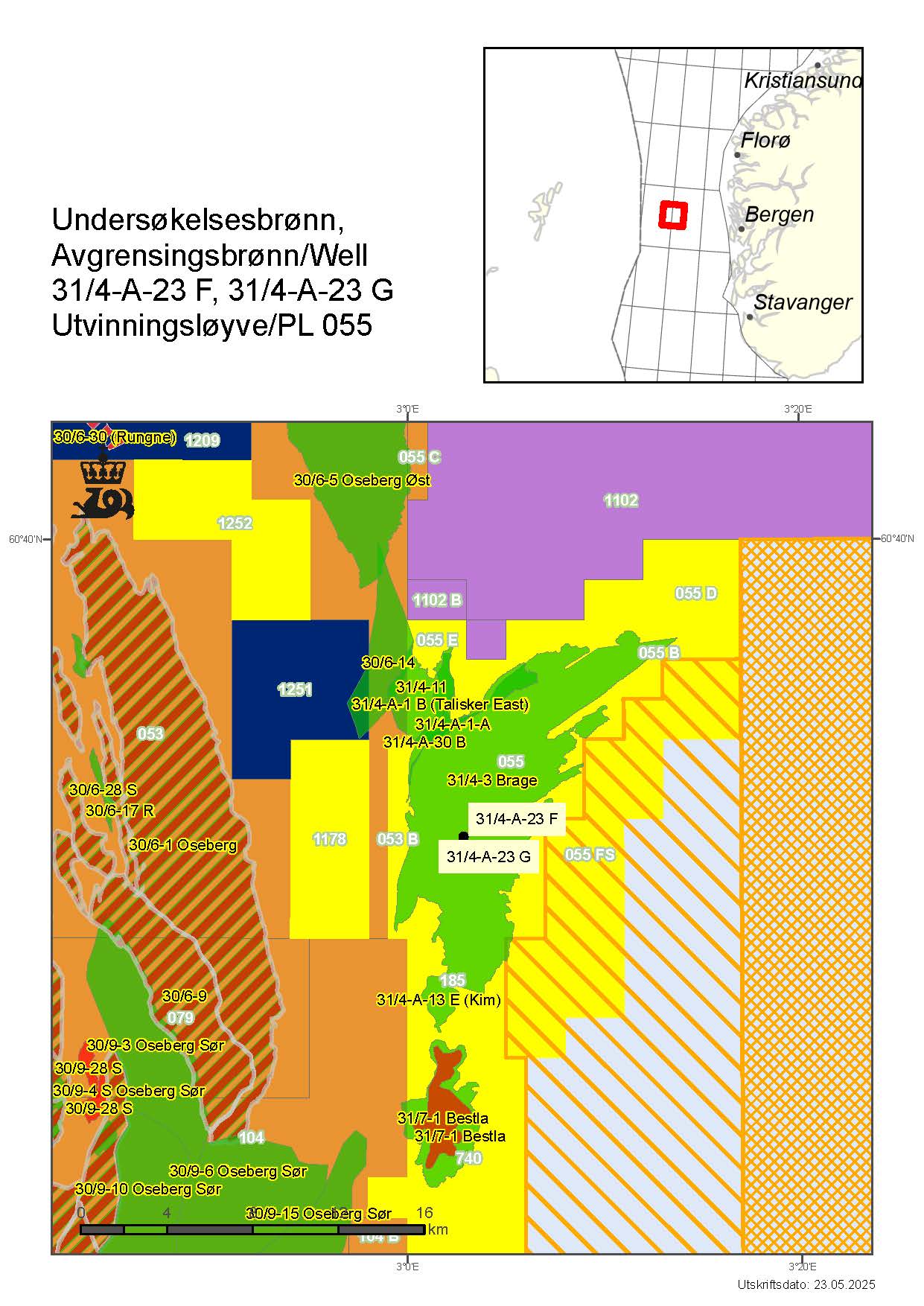 Kart som viser hvor brønnene 31/4-A-23 F og G er lokalisert.