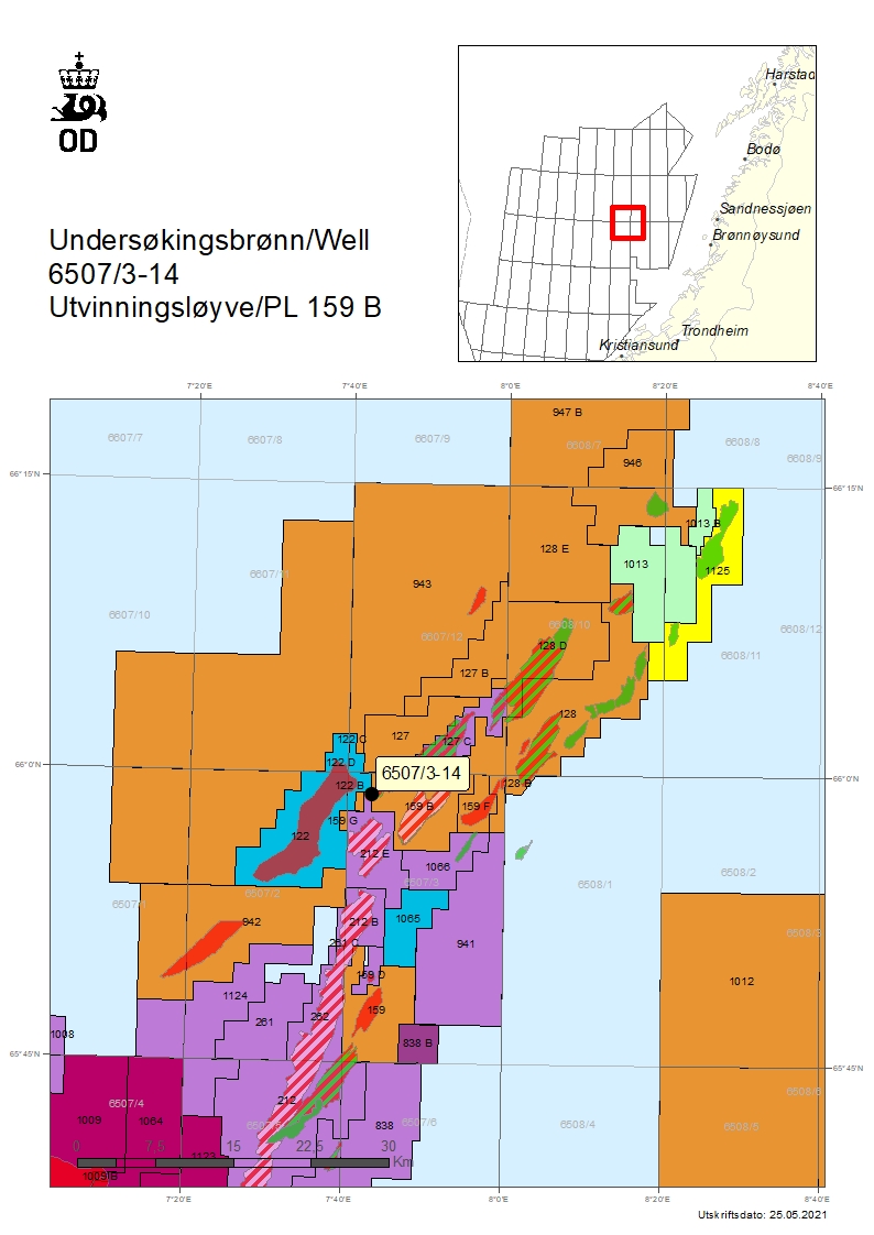 Map showing the location of well 6507/3-14