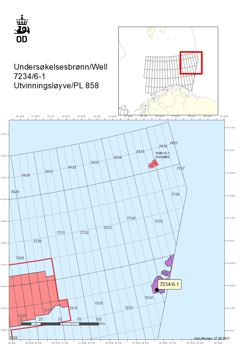 Map showing the location of well7234/6-1 and7234/6-1 A