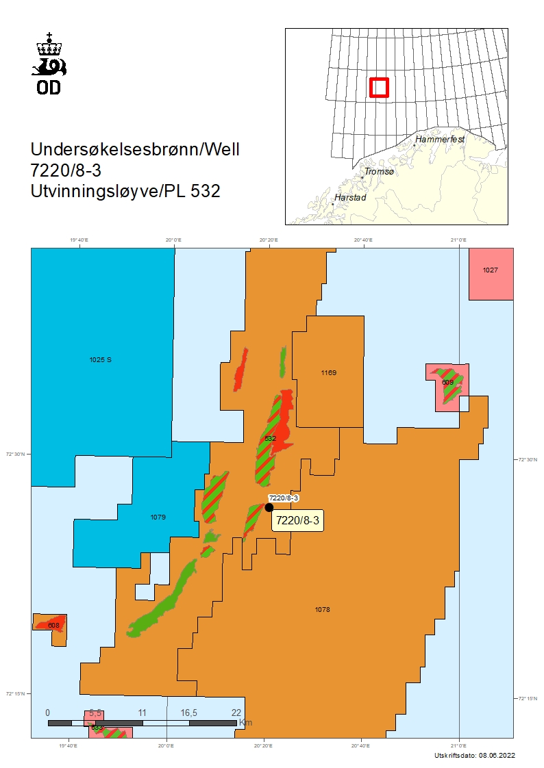 Map showing the location of well 7220/8-3