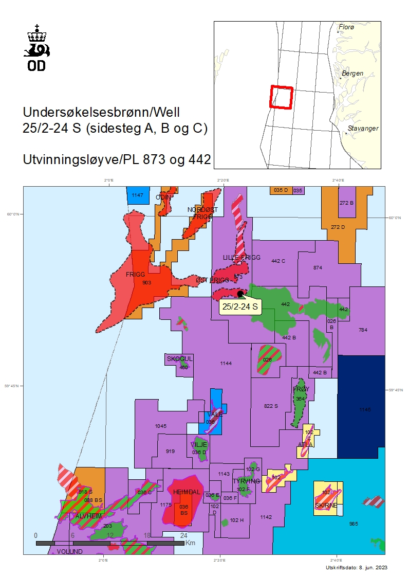 Map showing the location of well 25/2-24 S.