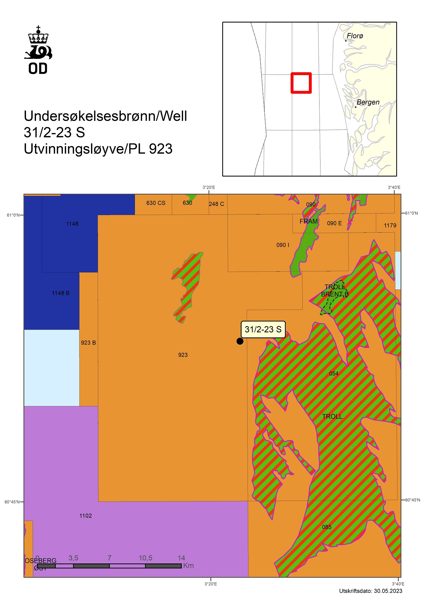 Map showing the location of well 31/2-23 S.
