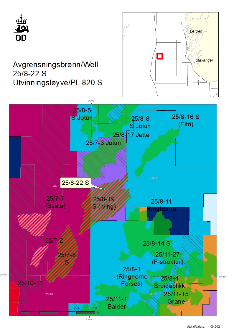 Map showing the location of well 25/8-22 S