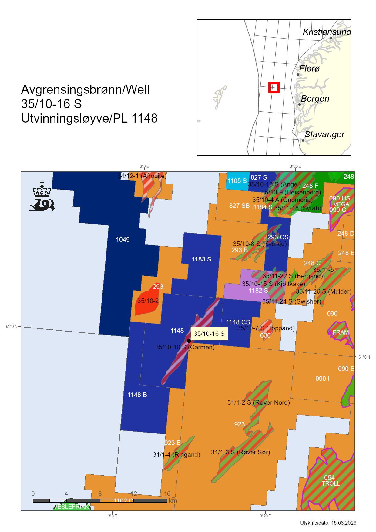 Map showing the location of well35/10-16 S.