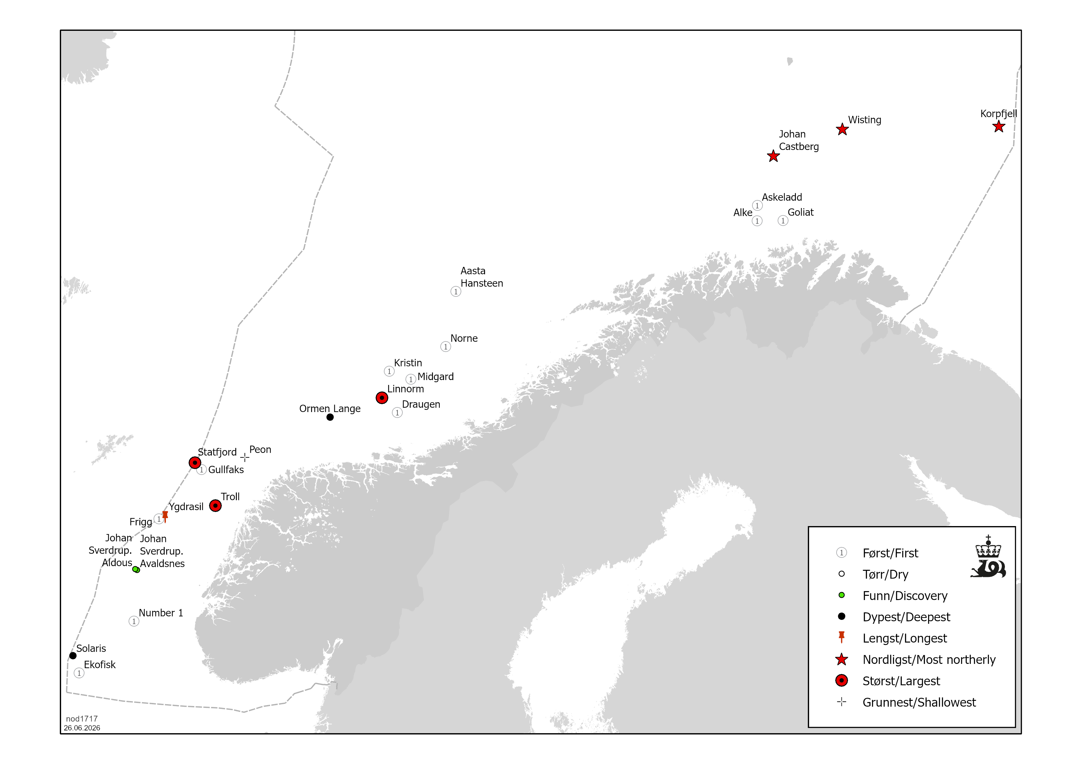 Map showing the location of some noteworthy wells.
