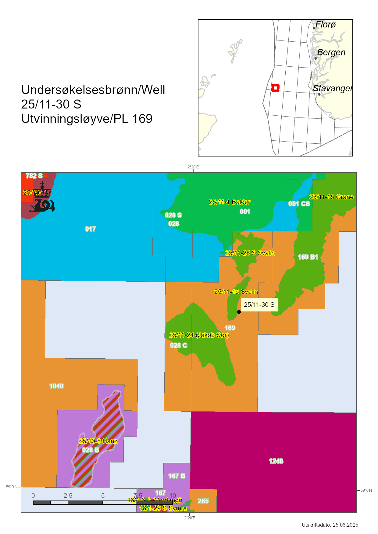 Map showing the location of well25/11-30 S.