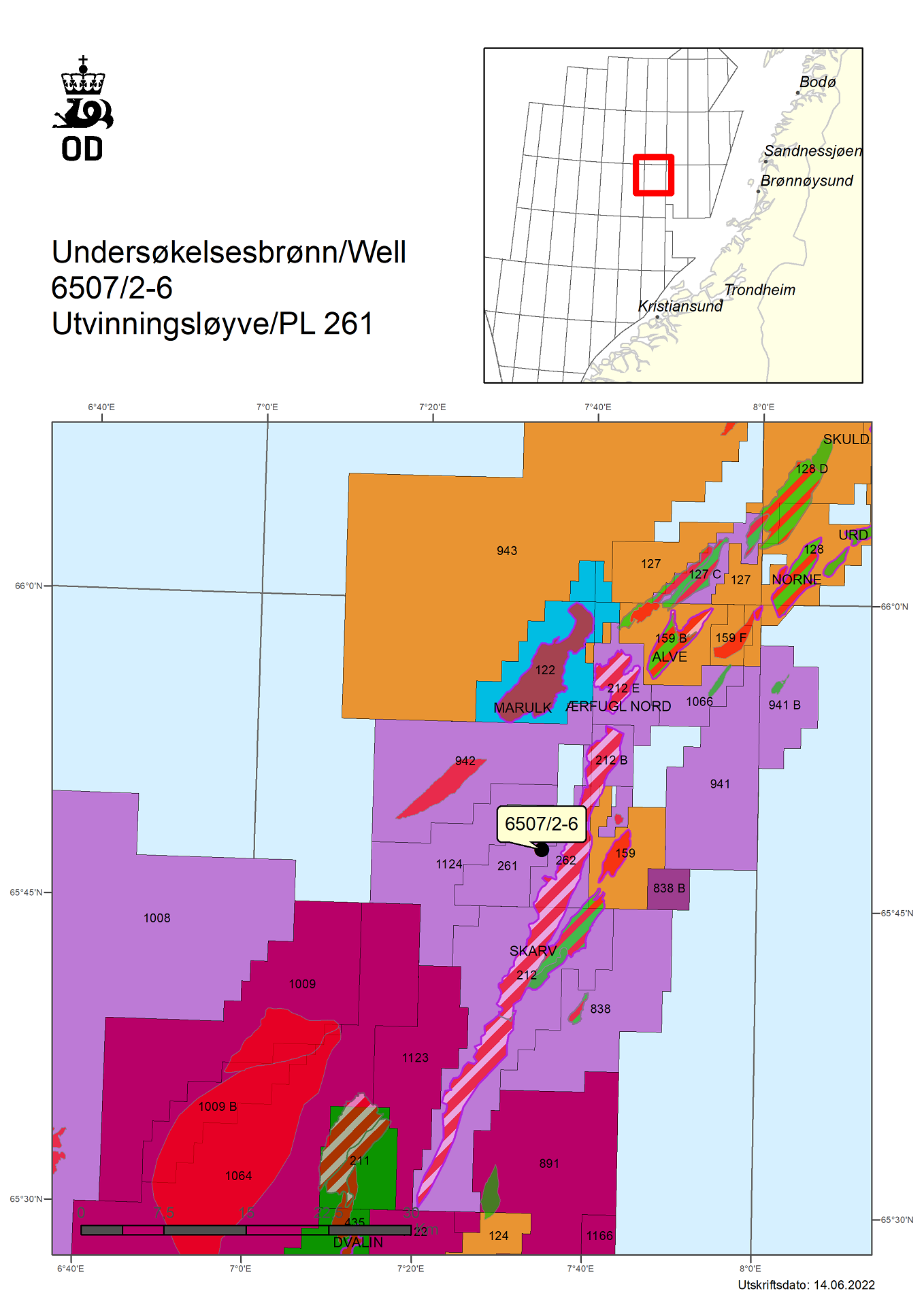 Map showing the location of well 6507/2-6