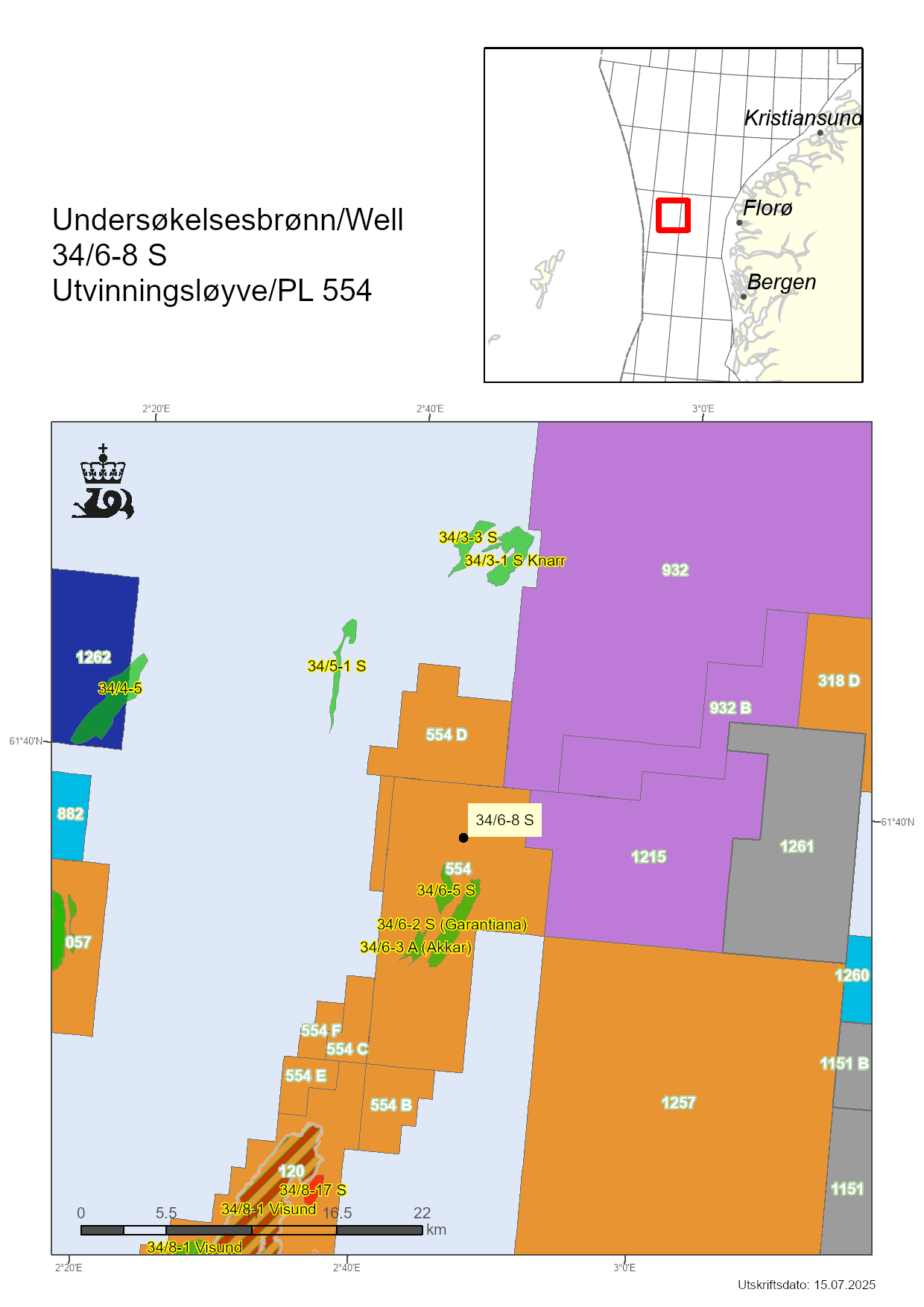 Map showing the location of well 34/6-8 S.