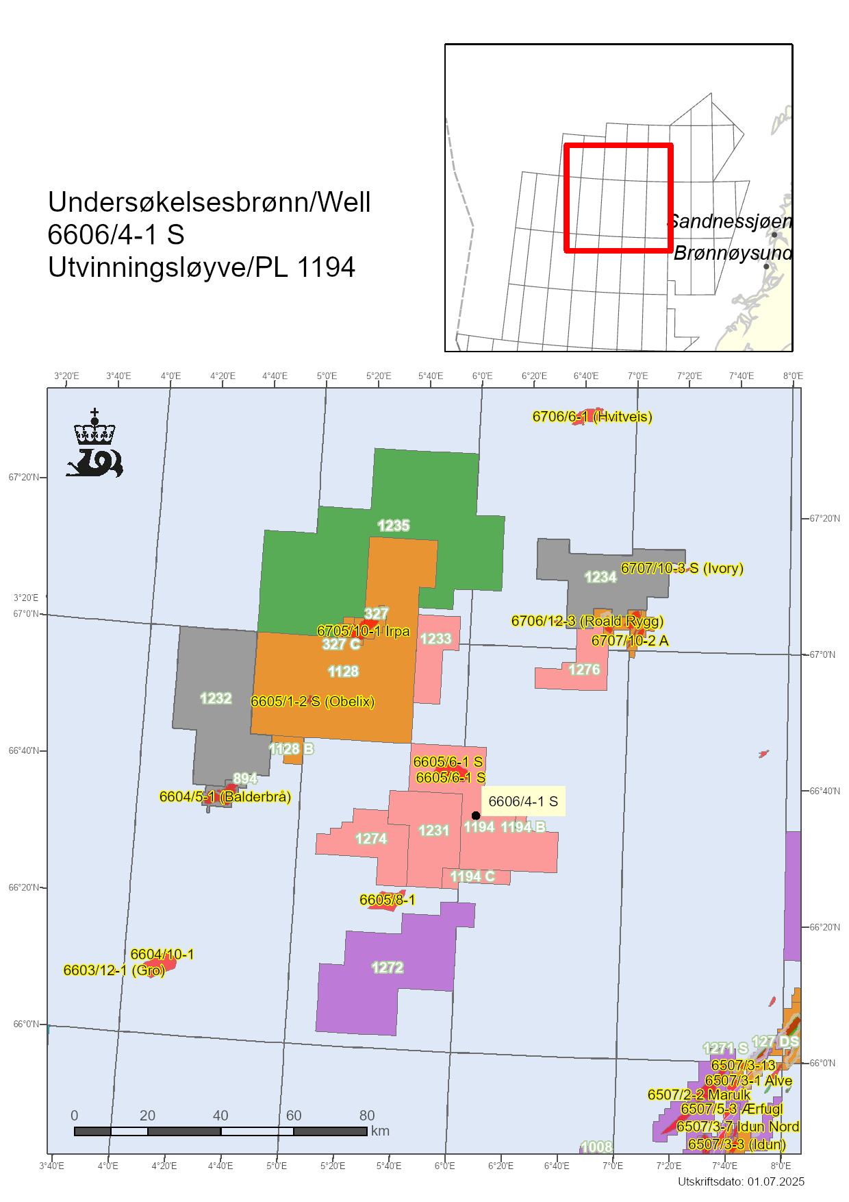 Map showing the location of well 6606/4-1 S.
