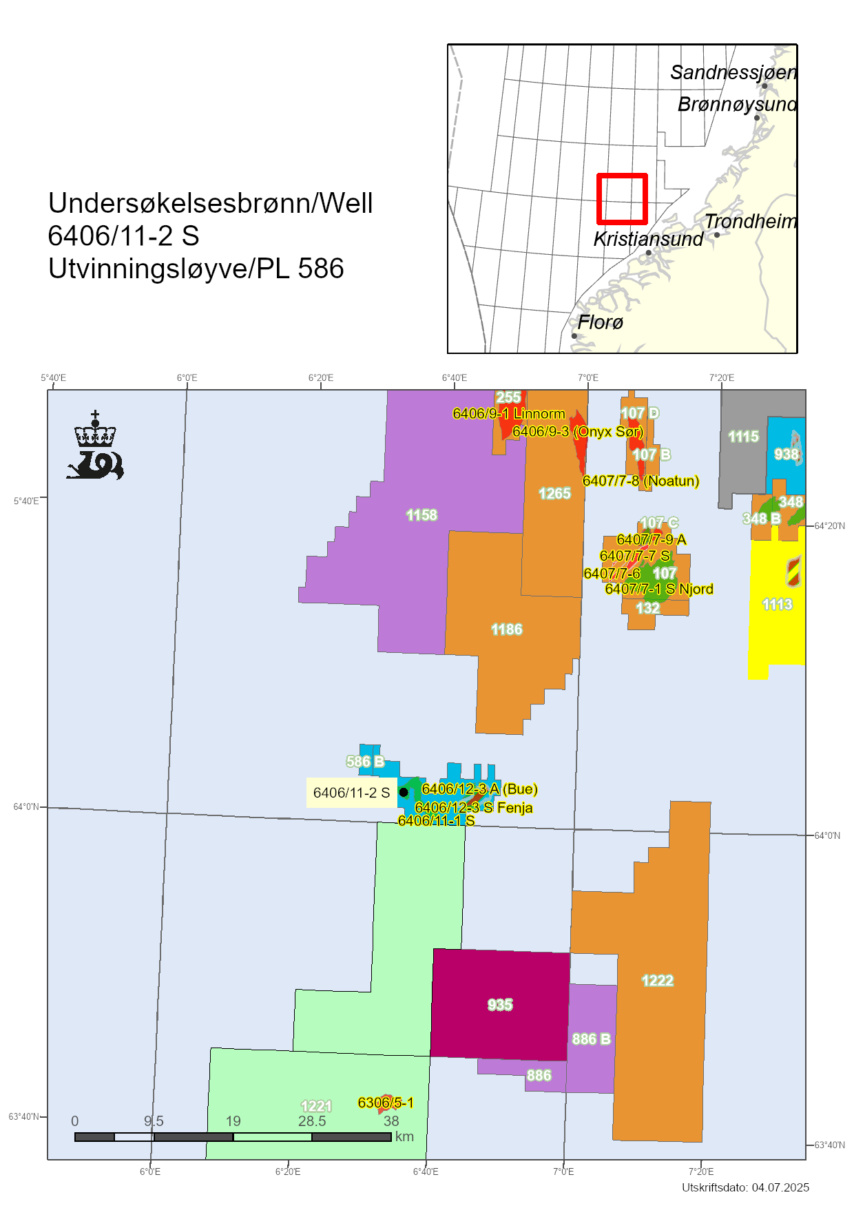 Kart som viser hvor brønn 6406/11-2 S er lokalisert.