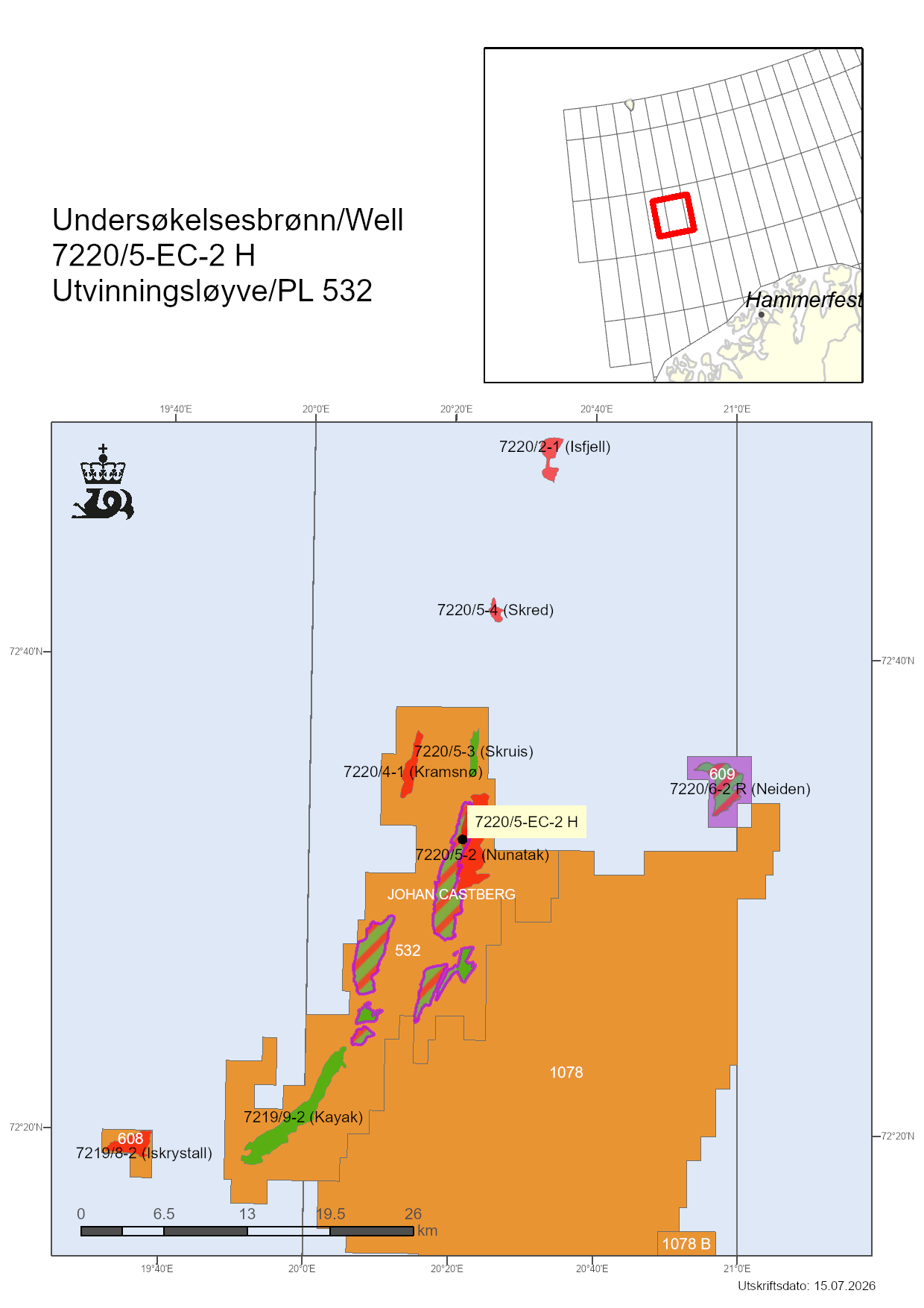 Map showing the location of well 7220/5-EC-2 H.