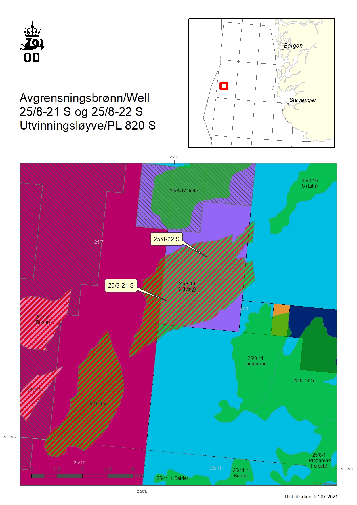 Map showing the location of well 25/8-21 Sand 25/8-22 S