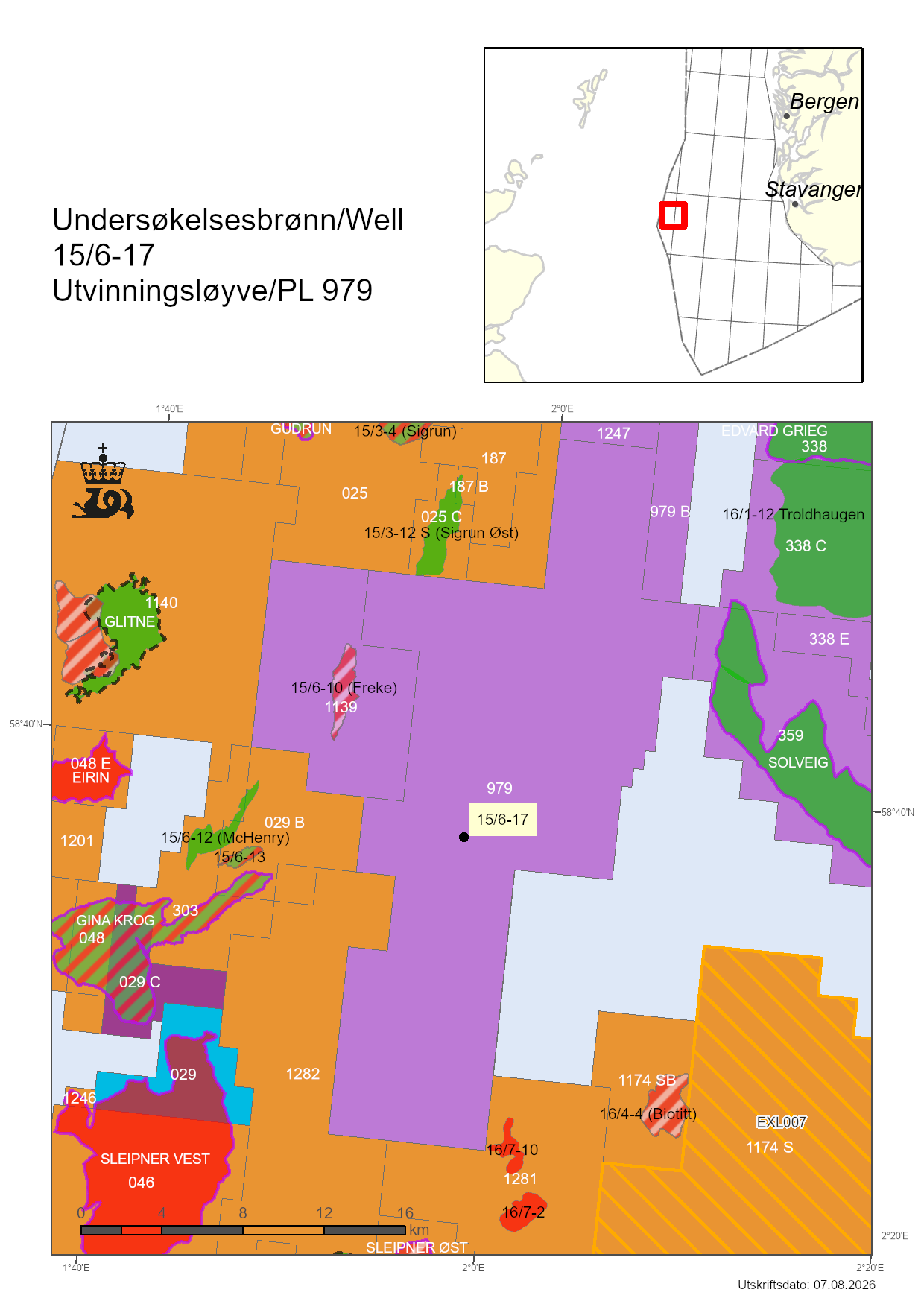 Map showing the location of well 15/6-17.