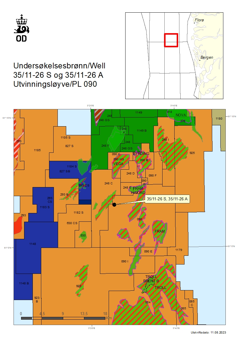 Map showing the location of wells 35/11-26 S and A.