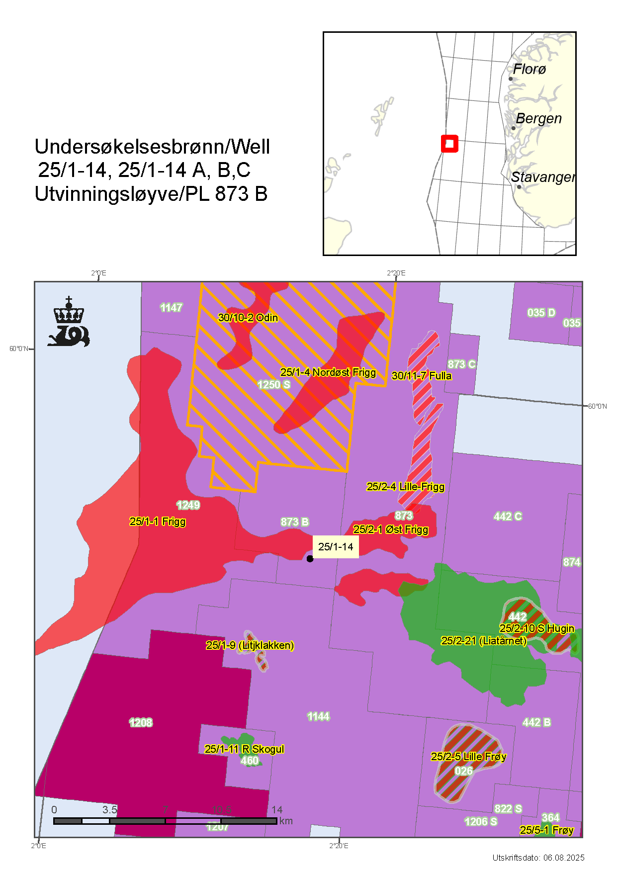 Map showing the location of well  25/1-14.