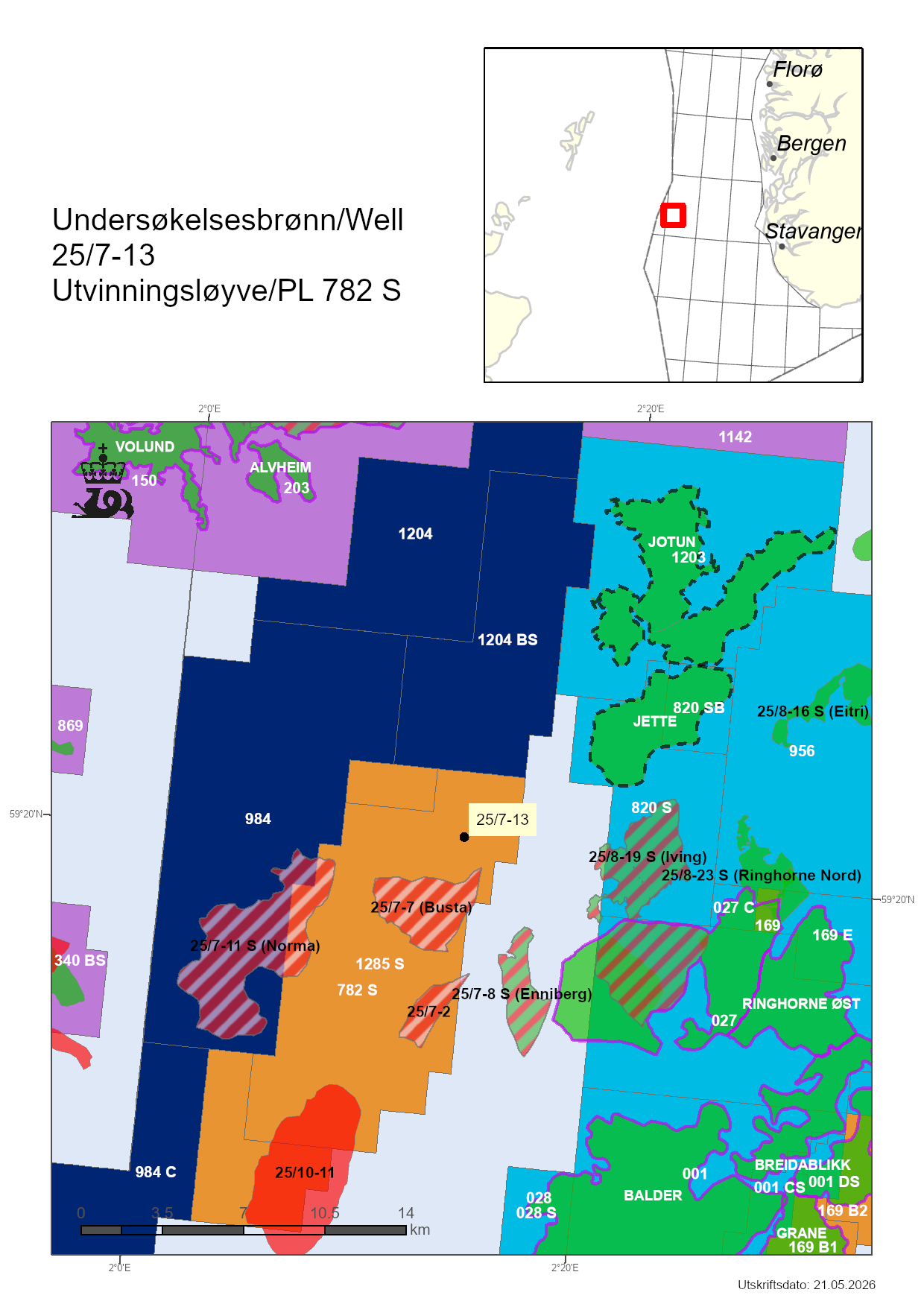 Map showing the location of well 25/7-13.