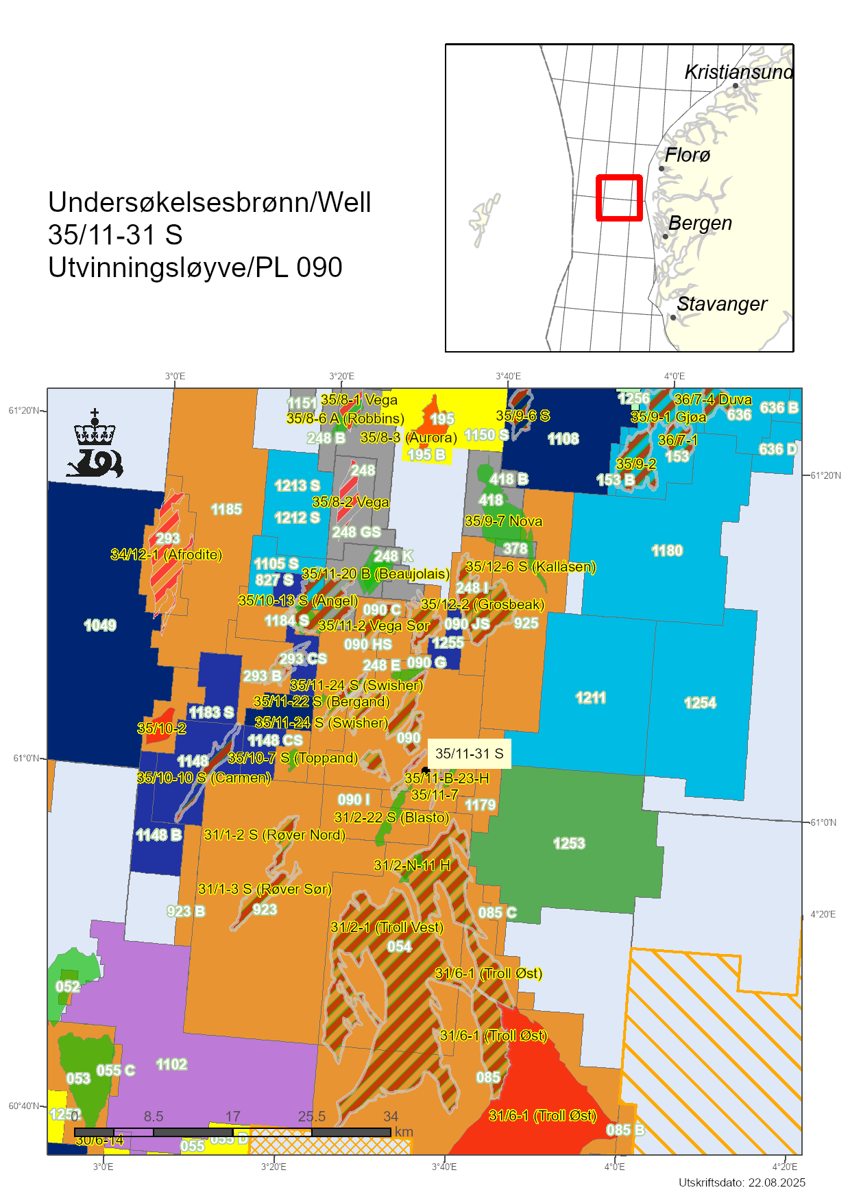Map showing the location of well 35/11-31 S.