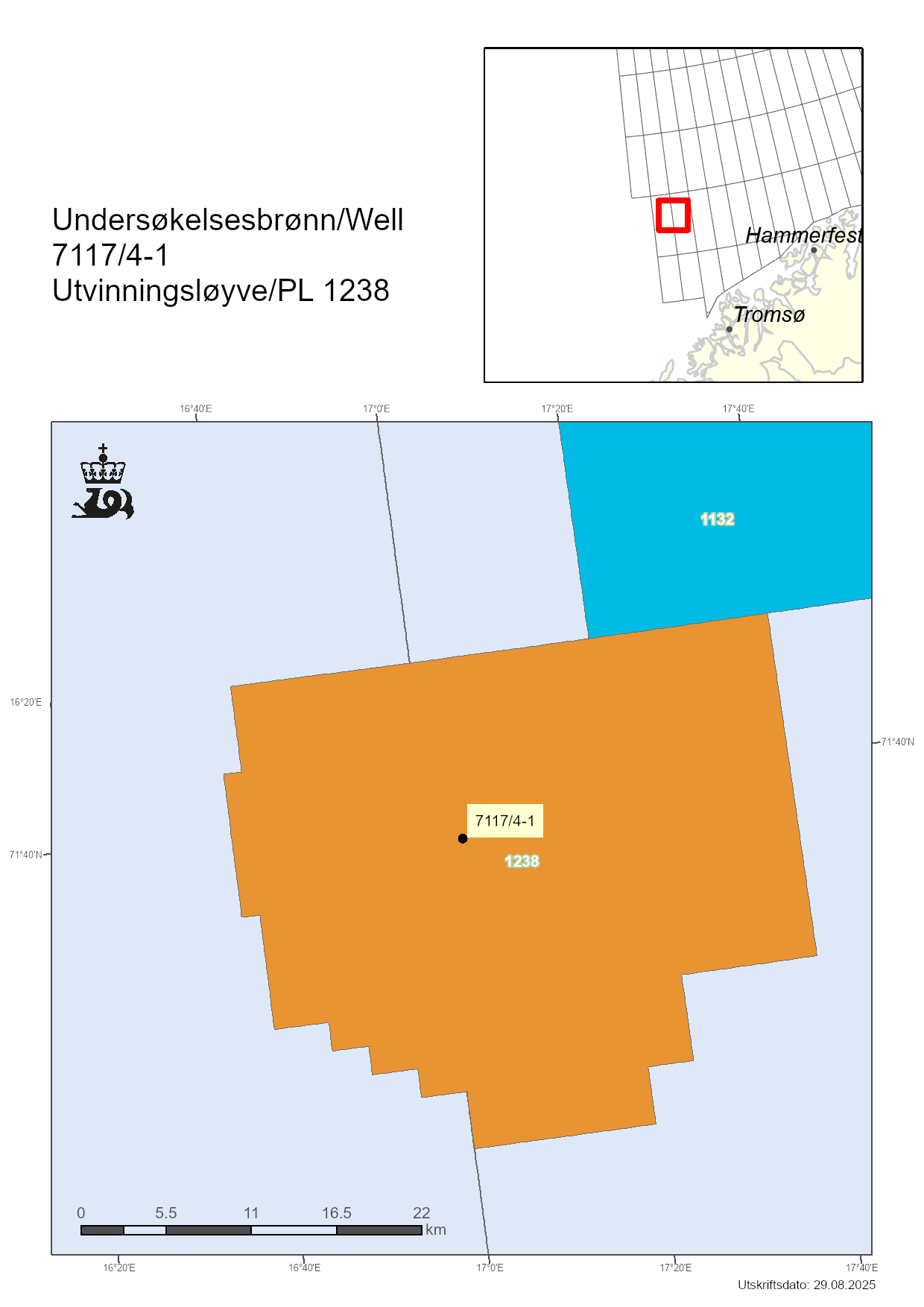 Kart som viser hvor brønn 7117/4-1 er lokalisert.