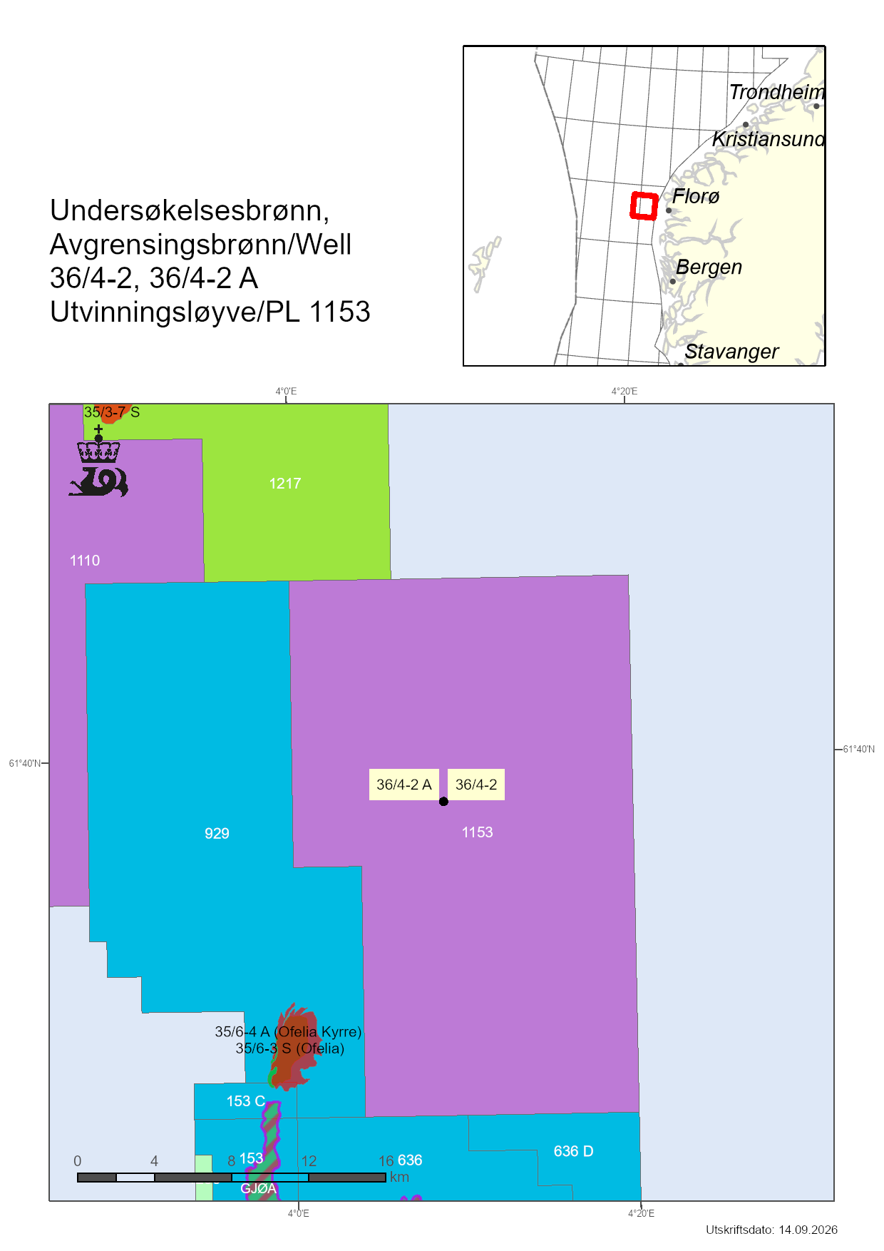 Map showing the location of the wells 36/4-2 and 36/4-2 A.