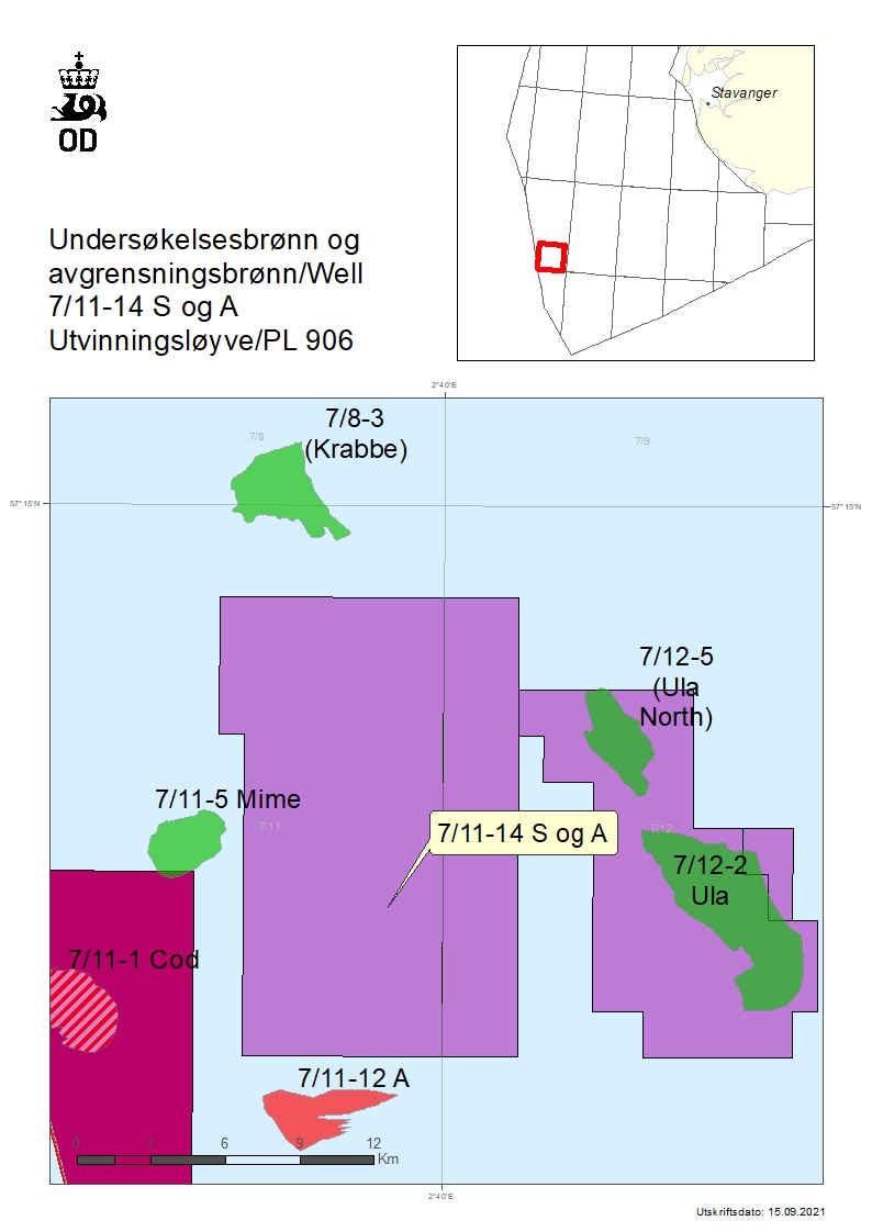 Map showing the location of wells 7/11-14 S and A