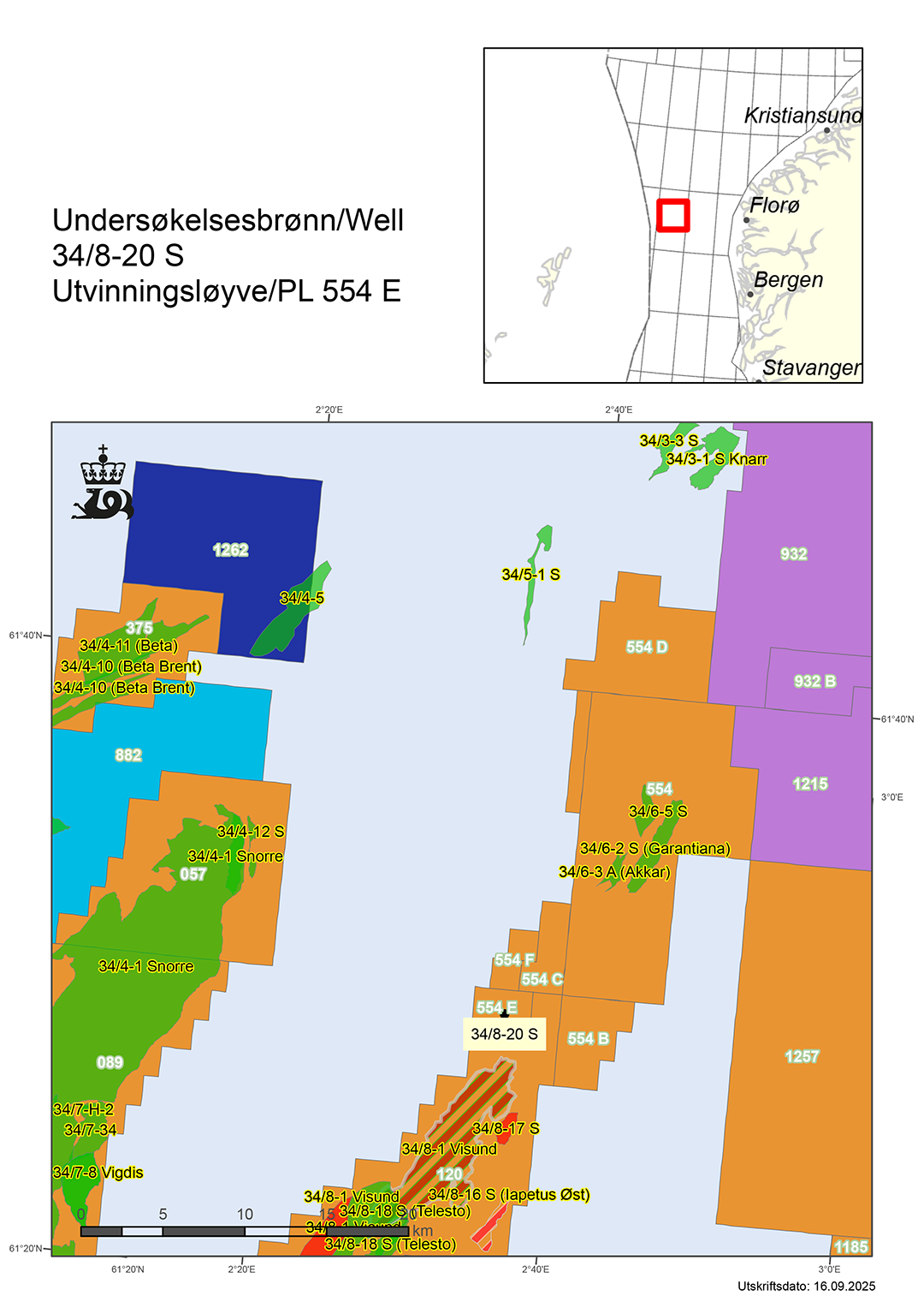 Kart som viser hvor brønn 34/8-20 S er lokalisert.