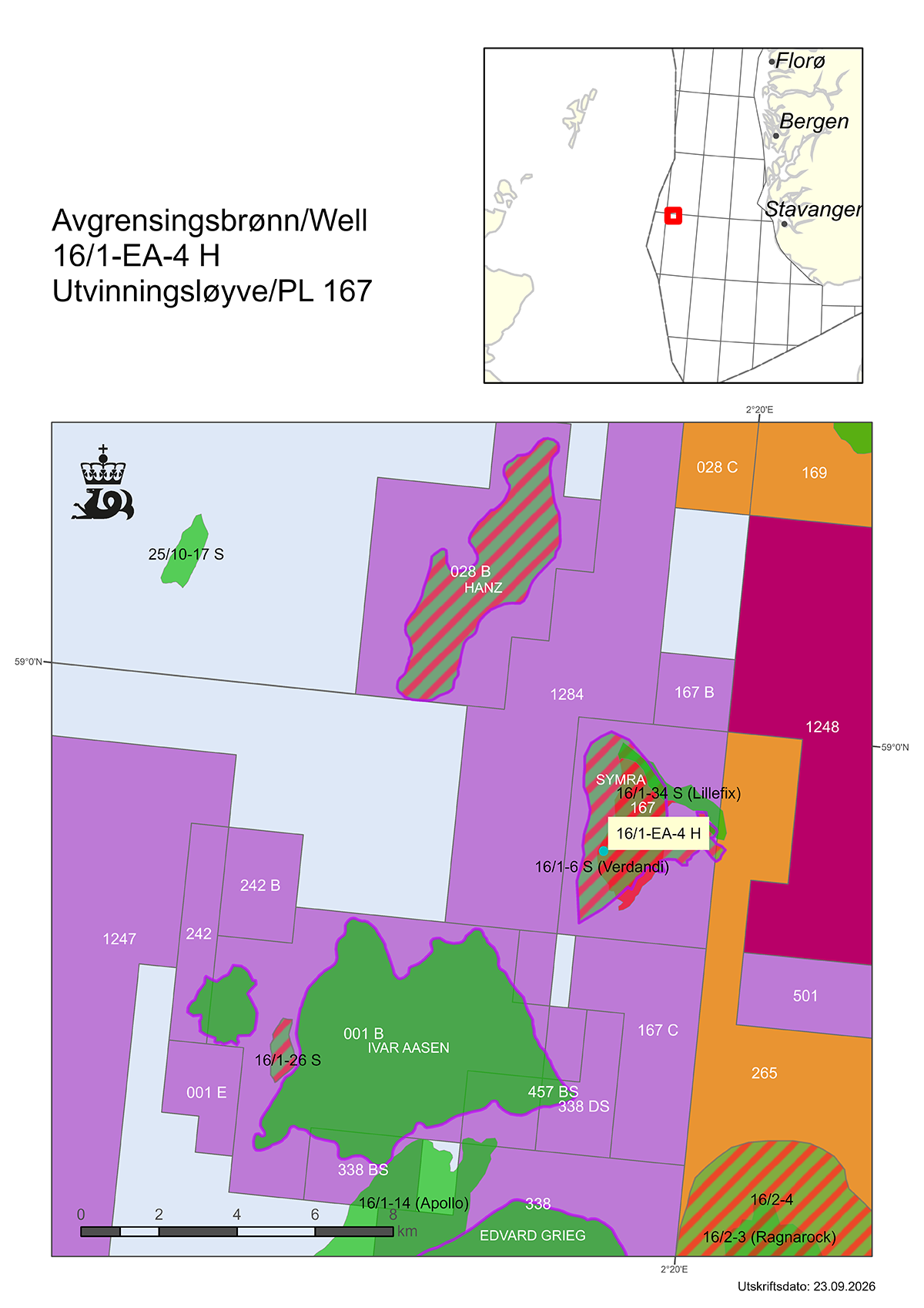 Map showing the location of well 16/1-EA-4-H