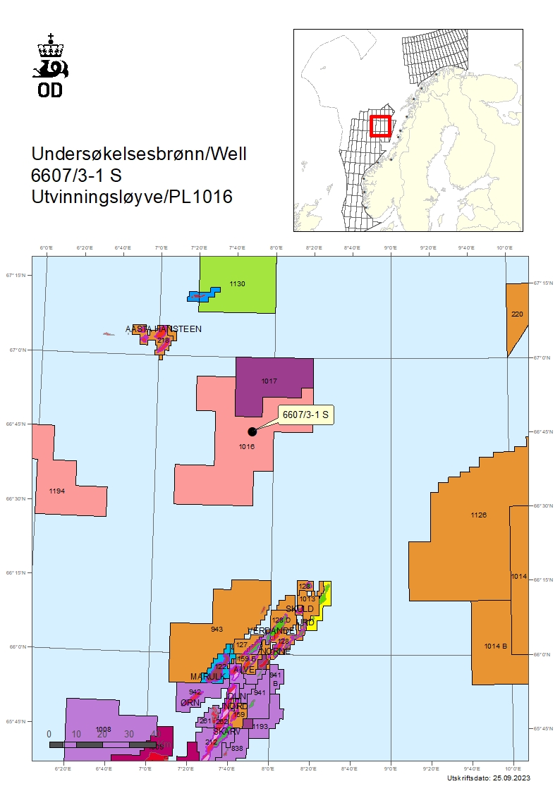 Map showing the location of well 6607/3-1 S.
