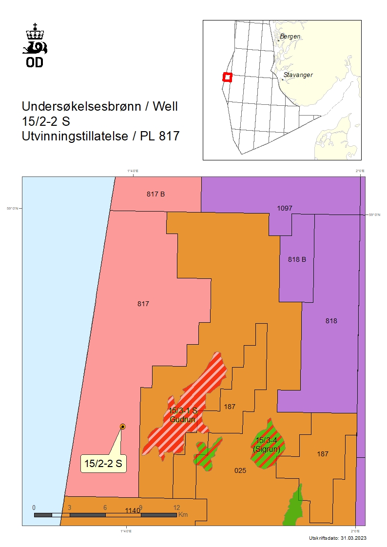 Kart som viser hvor brønn 15/2-2 S er lokalisert.