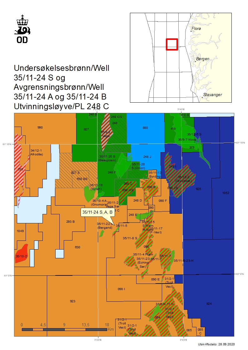 Map showing exploration wells 25/11-24 S, A and B