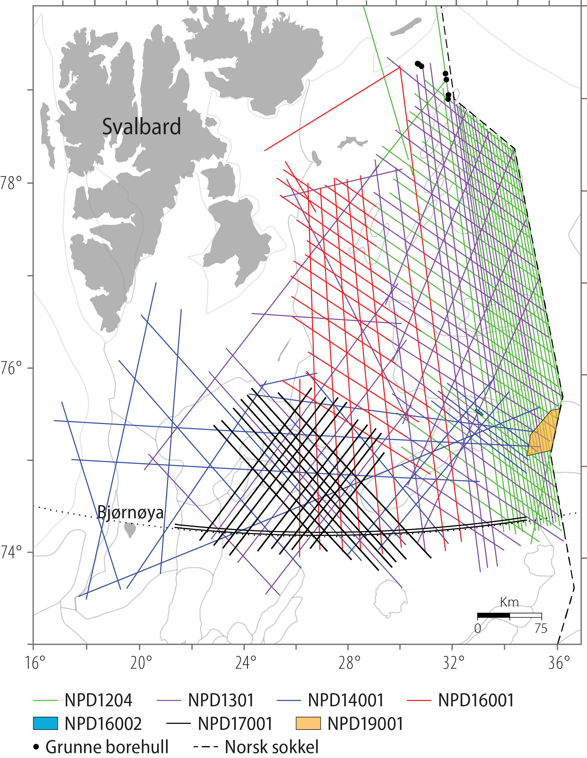 Figur 2.33 ODs datainnsamling i Barentshavet nord, 2012-2019