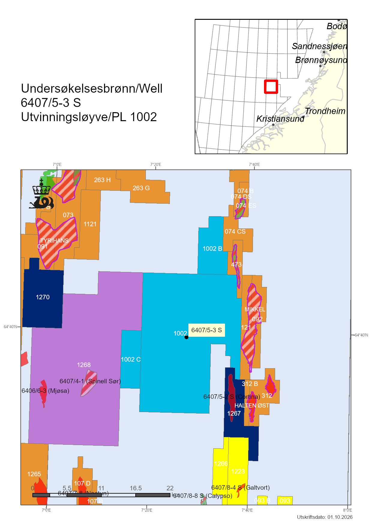 Map showing well 6407/5-3 S.