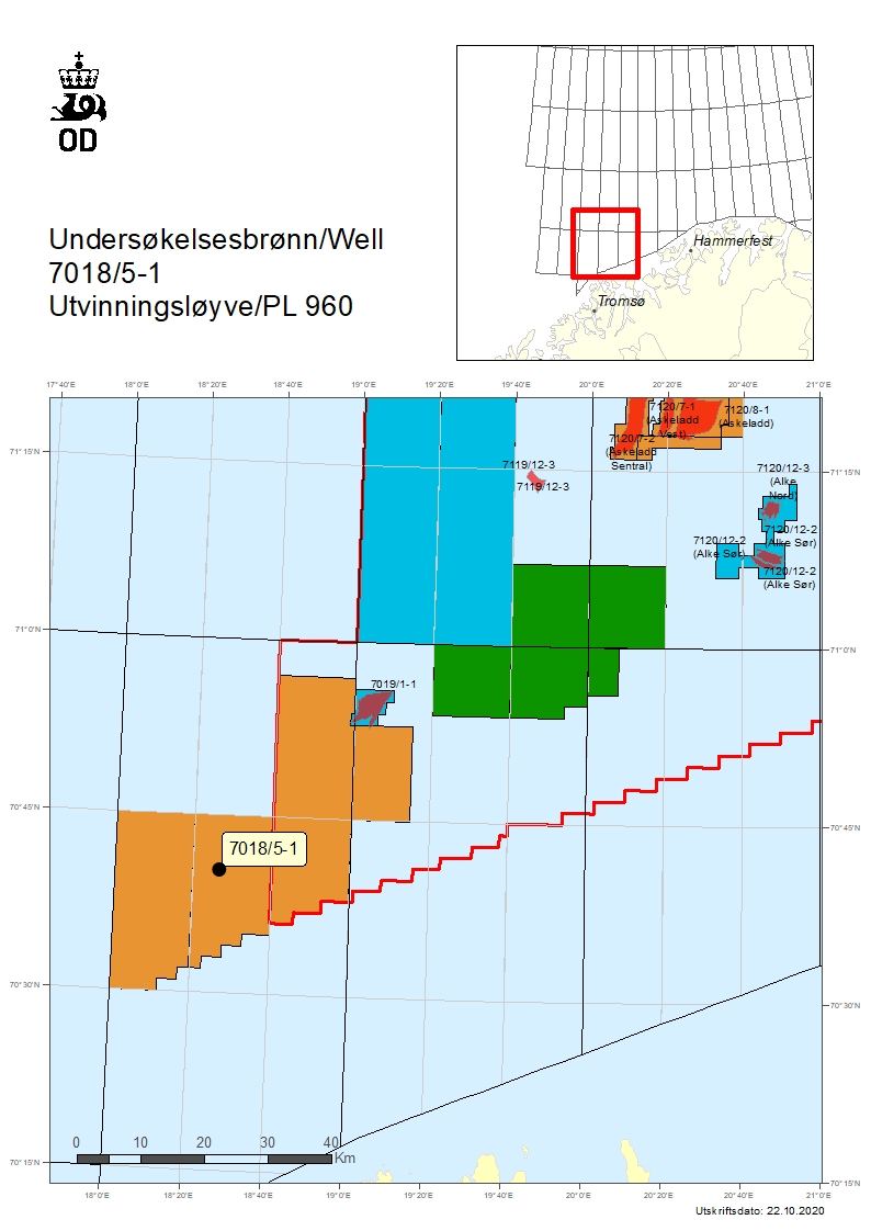 Map showing the location of well 7018/5-1