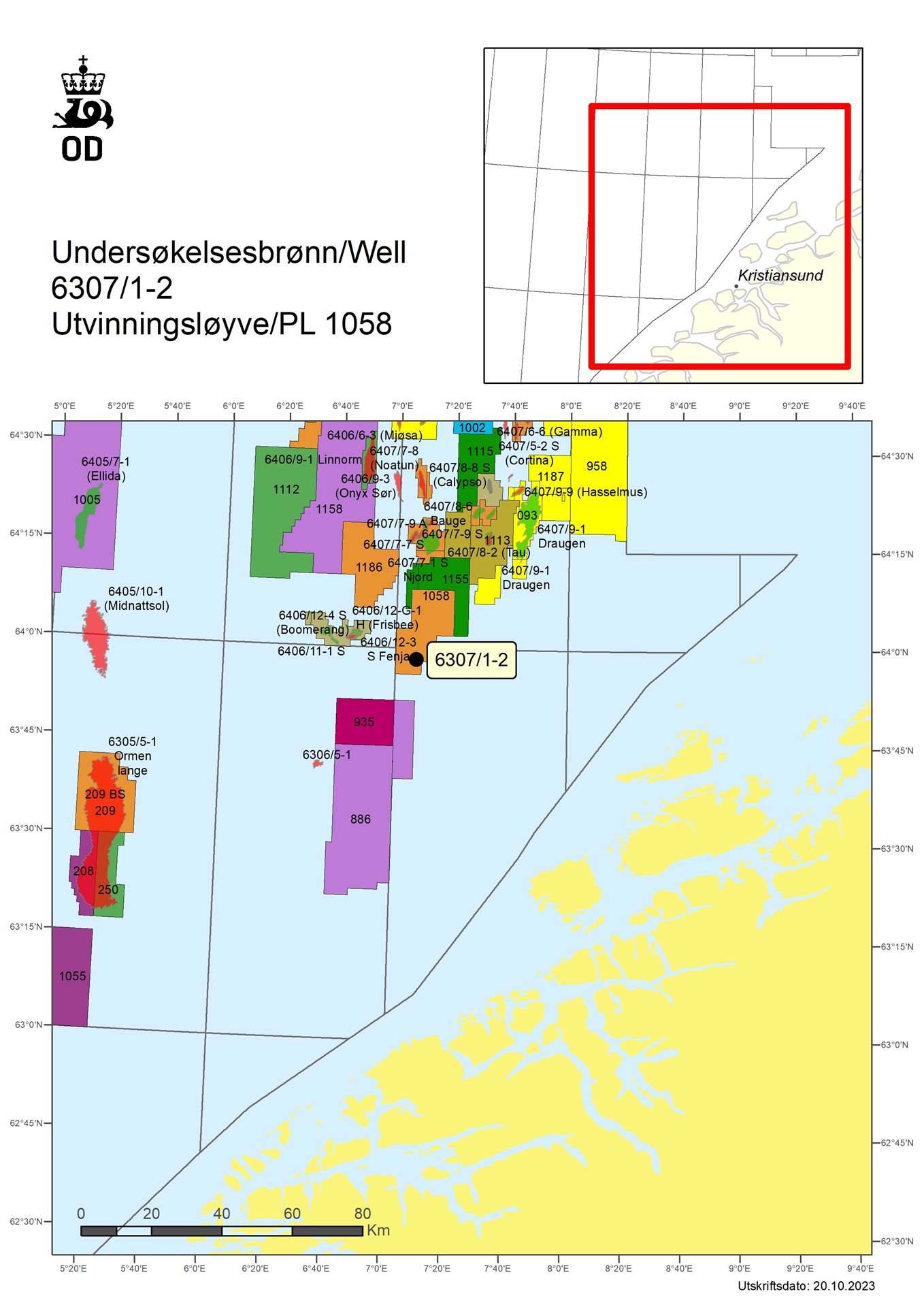 Kart som viser hvor brønn 6307/1-2 er lokalisert. 