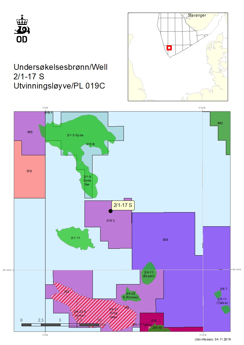 Map of well 2/1-17 S in production licence 019 C
